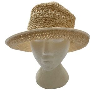 Emanuel Geraldo Hat Paper Straw Brim Packable One Size Beige Crochet Look